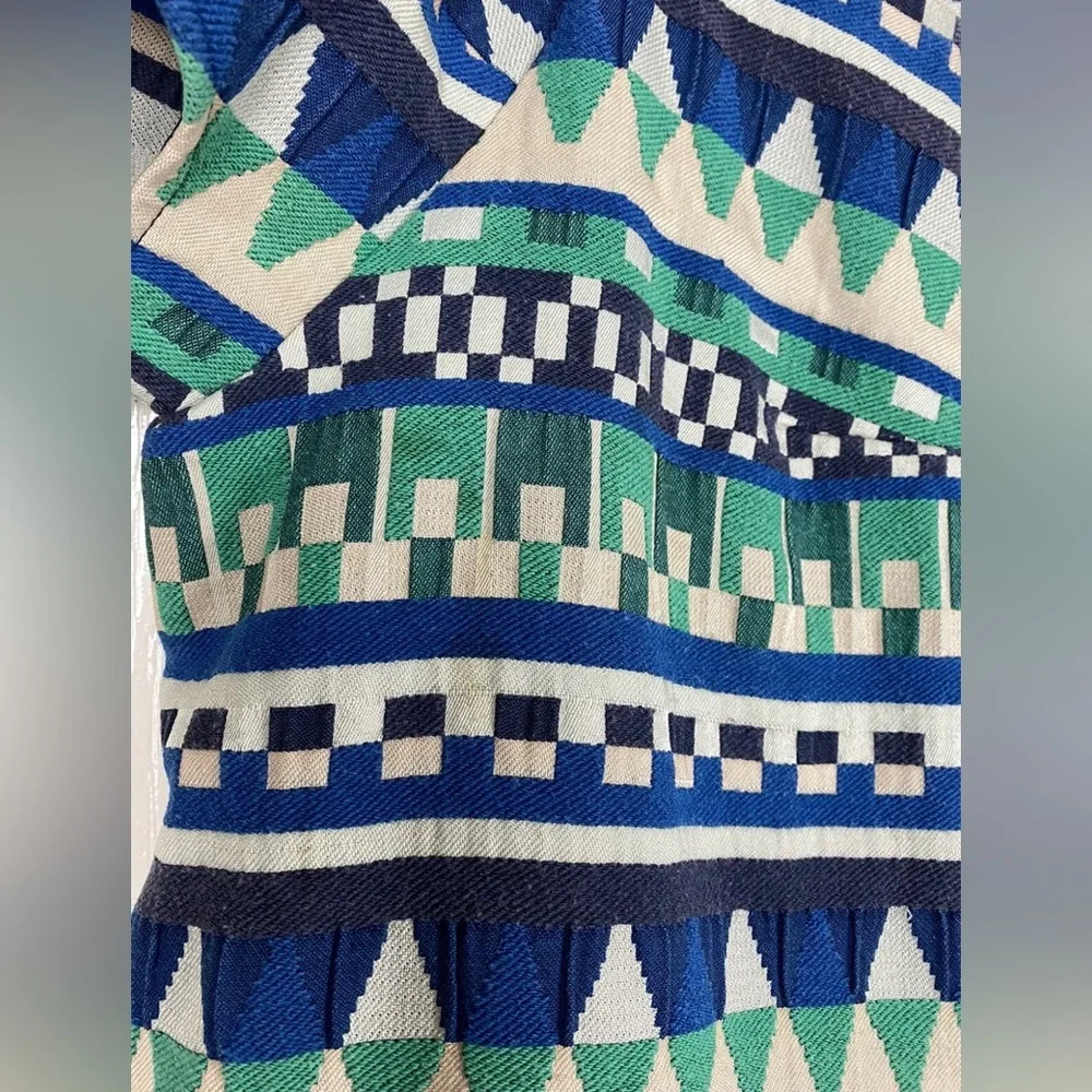 Gorman Women’s Shift Dress Blue Green Beige Aztec Short Puff Sleeve Size S 8 - Picture 4 of 12